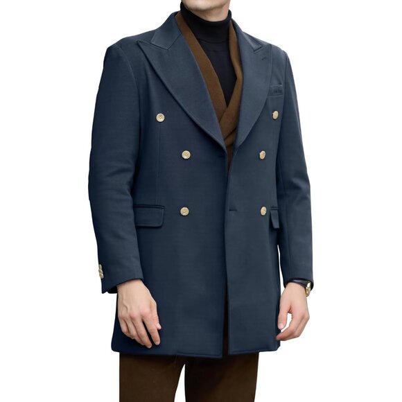 Mens Navy Blue for Long Jackets Warm Peacoat Men's Double Overcoat Trench Coats - Picture 1 of 7